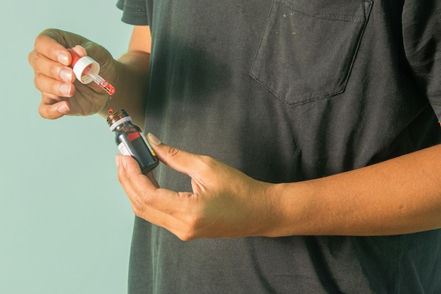 A person injecting insulin with a syringe, with a focus on the vial of insulin and the medical supplies. The setting should be a clean, well-lit environment, suggesting proper medical care.
