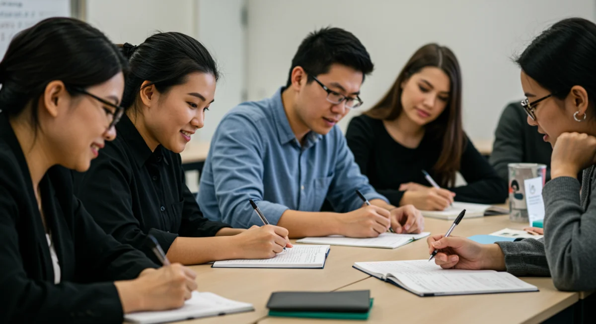 Aspiring teachers engaging in a professional development workshop