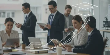 Professionals benefiting from education assistance programs in a modern office