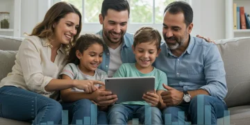 Happy family on a sofa, symbolizing financial well-being and the Child Tax Credit