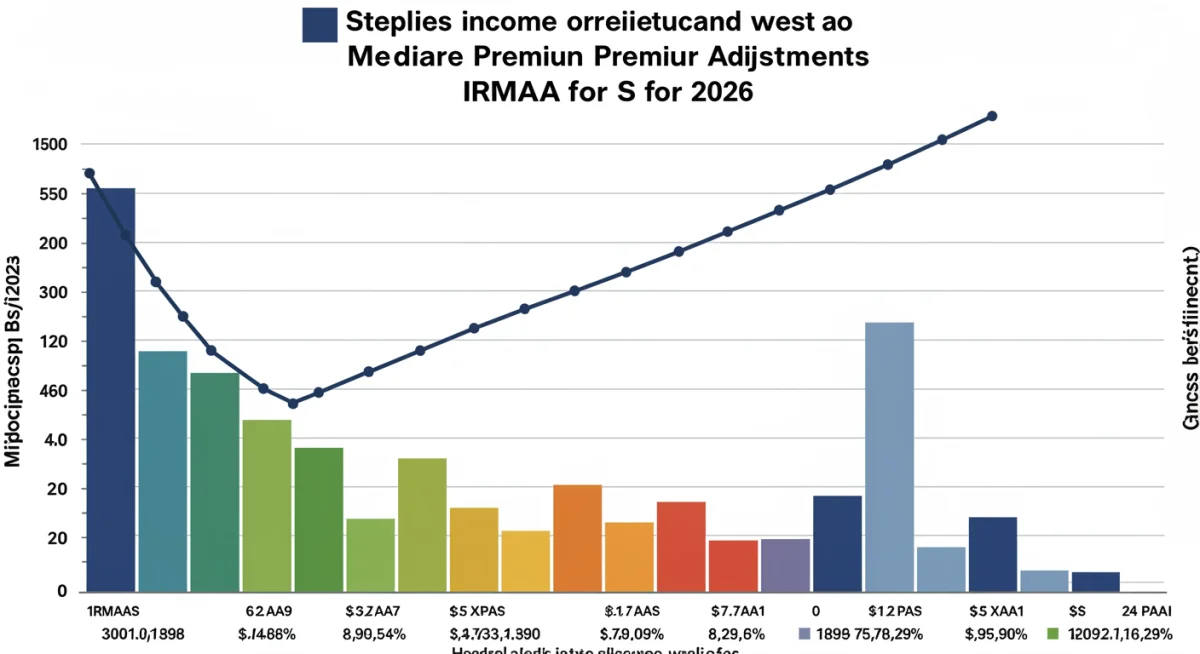 Infographic showing Medicare Part B IRMAA income brackets and premium adjustments.