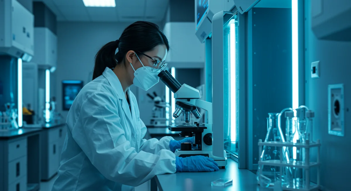 Medical researcher studying new viral strain in lab