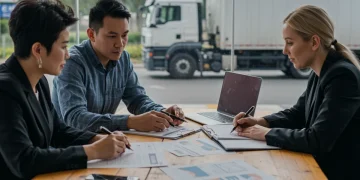 Transportation professionals discussing new federal regulations for interstate travel.