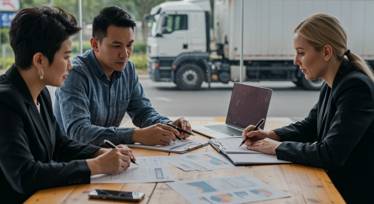 Transportation professionals discussing new federal regulations for interstate travel.