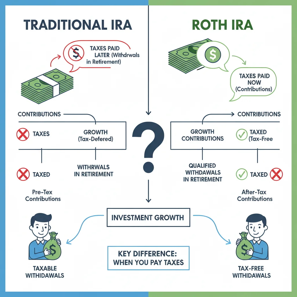Infographic comparing tax benefits of Traditional and Roth IRAs