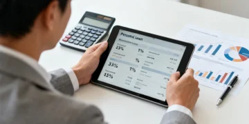 Financial expert analyzing personal loan rates on a tablet for 2026