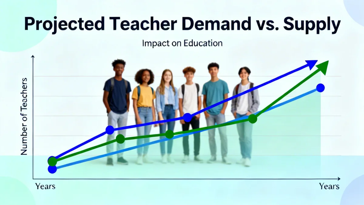 Infographic showing projected teacher demand exceeding supply, illustrating the growing educator shortage.