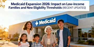 Diverse low-income families benefiting from Medicaid expansion in 2026