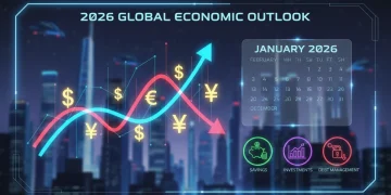 Illustration of 2026 economic trends impacting personal finance decisions over the next year.