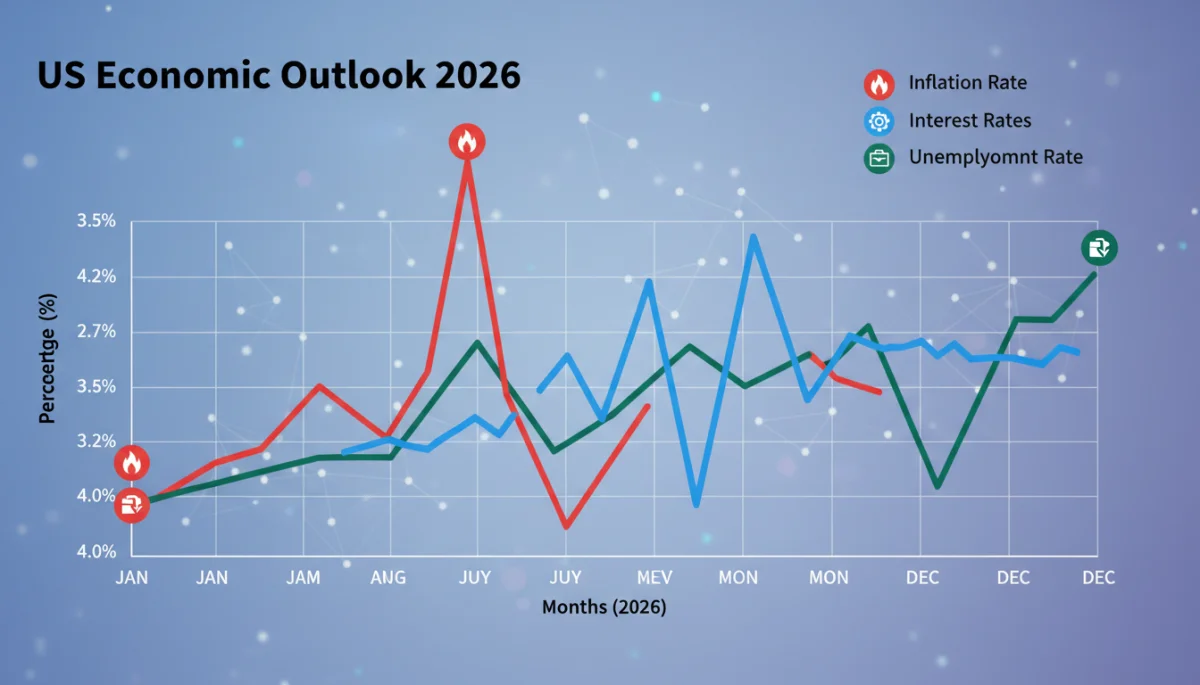 Chart showing projected US inflation, interest rates, and unemployment for 2026.