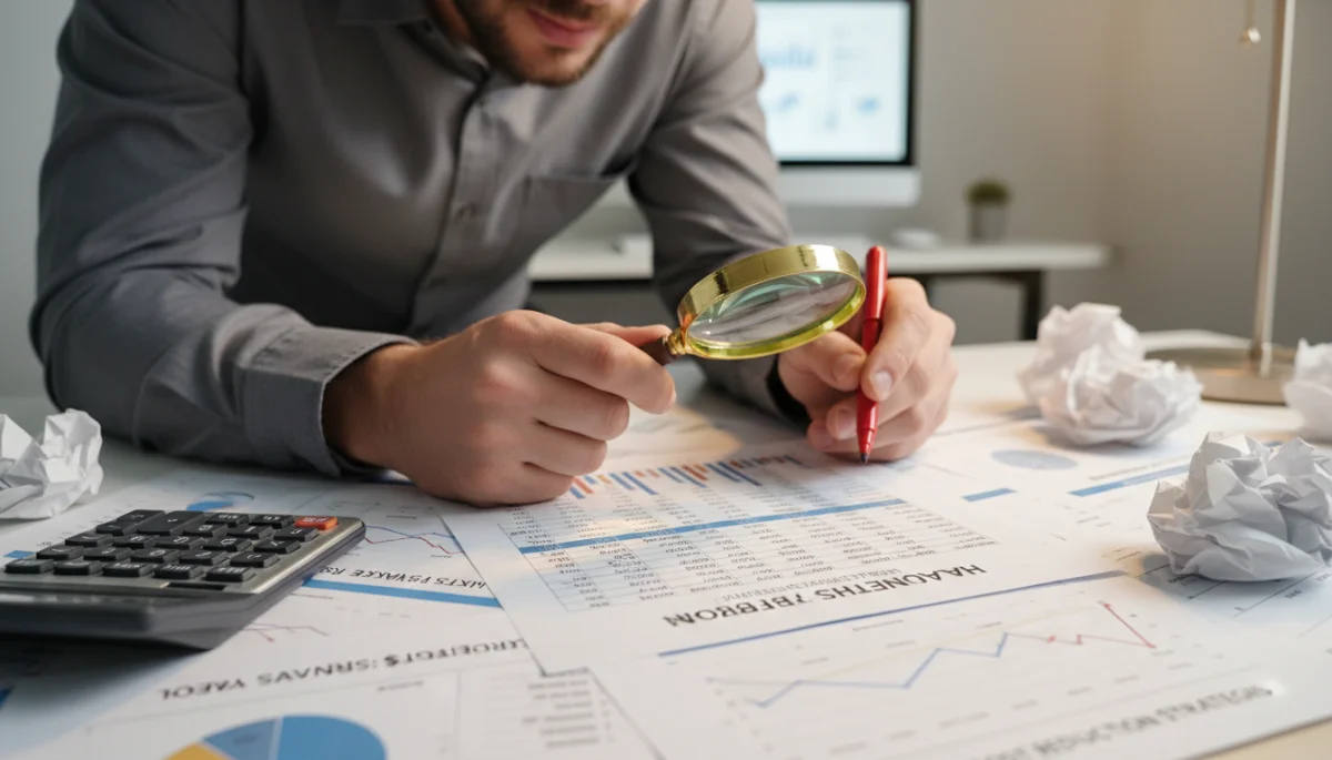 Person analyzing financial documents for health benefit cost reduction