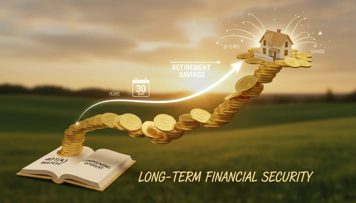 Financial growth chart illustrating the power of 401k matching contributions