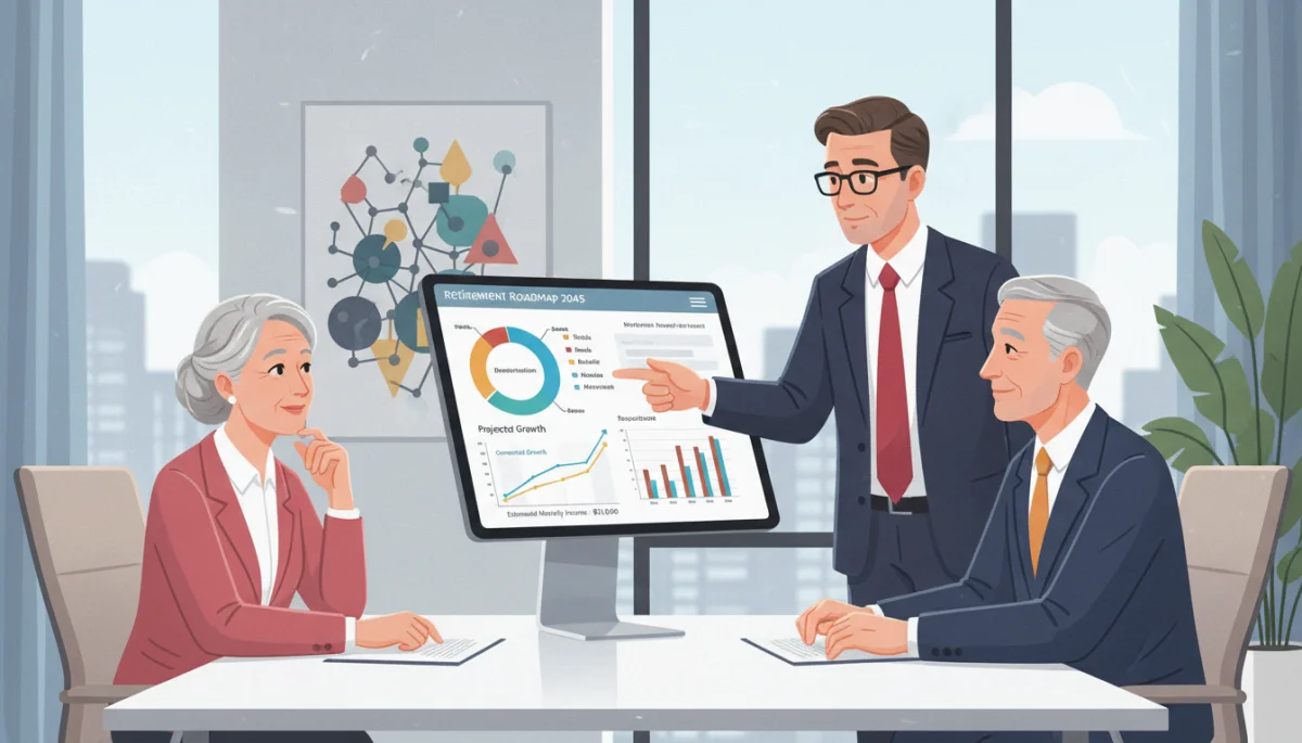 Financial advisor helping couple review diversified retirement portfolio for 2026