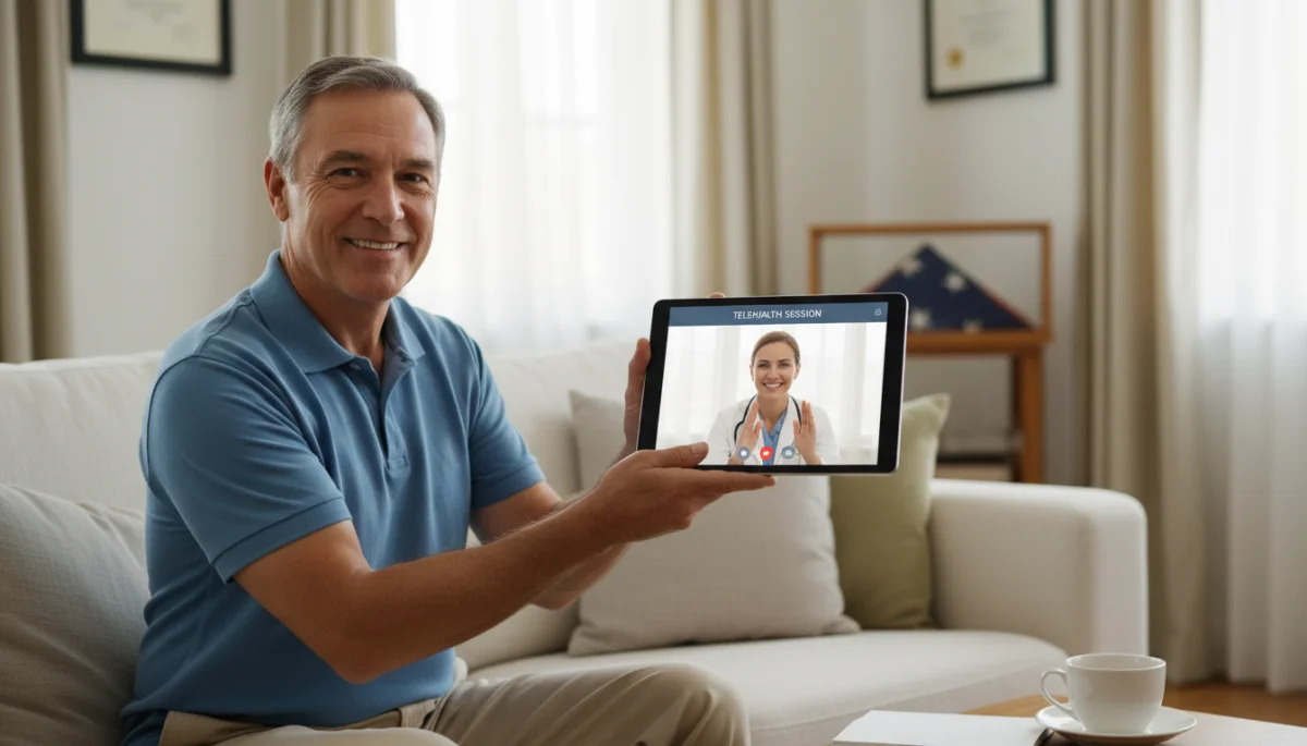 Veteran utilizing telehealth for mental health consultation