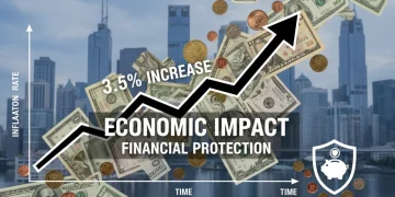 Graph showing 3.5% inflation rise with US currency, symbolizing economic impact and financial planning.