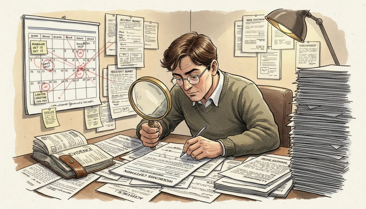 Person meticulously documenting evidence for a workers' compensation claim