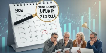 2026 Social Security Update calendar with 2.8% COLA highlighted, representing retirement benefit adjustments.