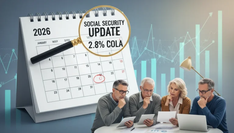 2026 Social Security Update calendar with 2.8% COLA highlighted, representing retirement benefit adjustments.