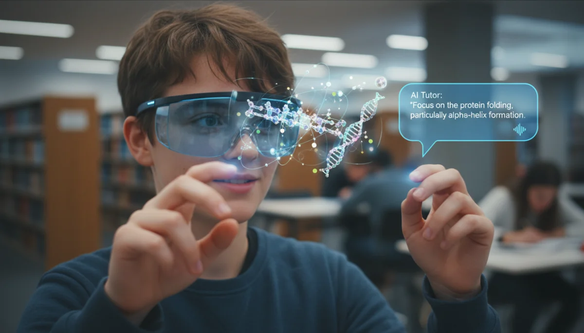Student using augmented reality for AI-guided learning